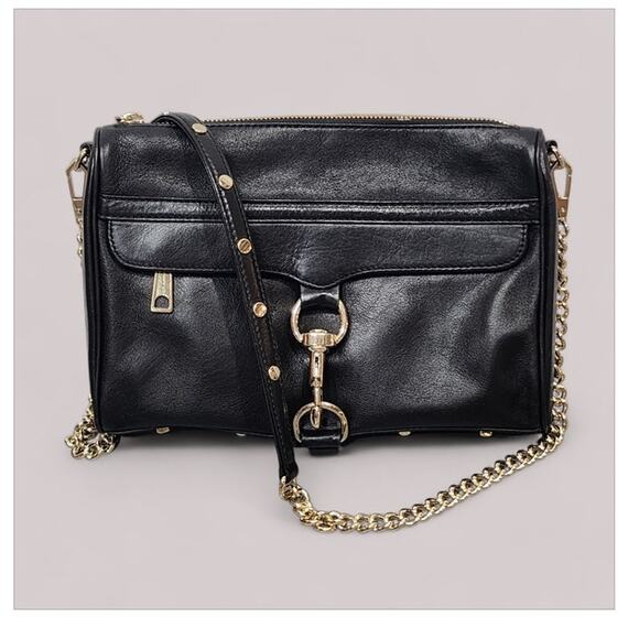 Rebecca Minkhoff MAC Crossbody Black Chain Strap Studded Gold Hardware - Picture 1 of 16